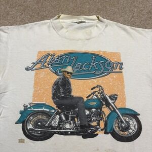 Vtg Alan Jackson Shirt Mens Large White Motorcycle Graphic Country R&B 1994 90s